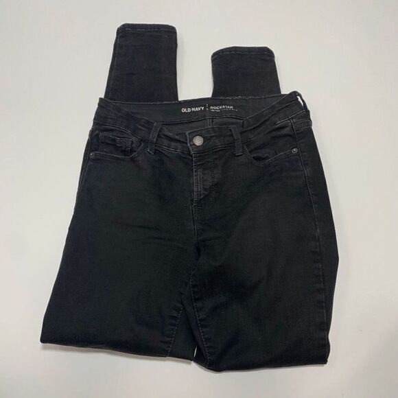 Old Navy Women's Jeans Rockstar Skinny Mid-Rise Slim Fit Black Dark Wash Size 4R - Picture 2 of 8